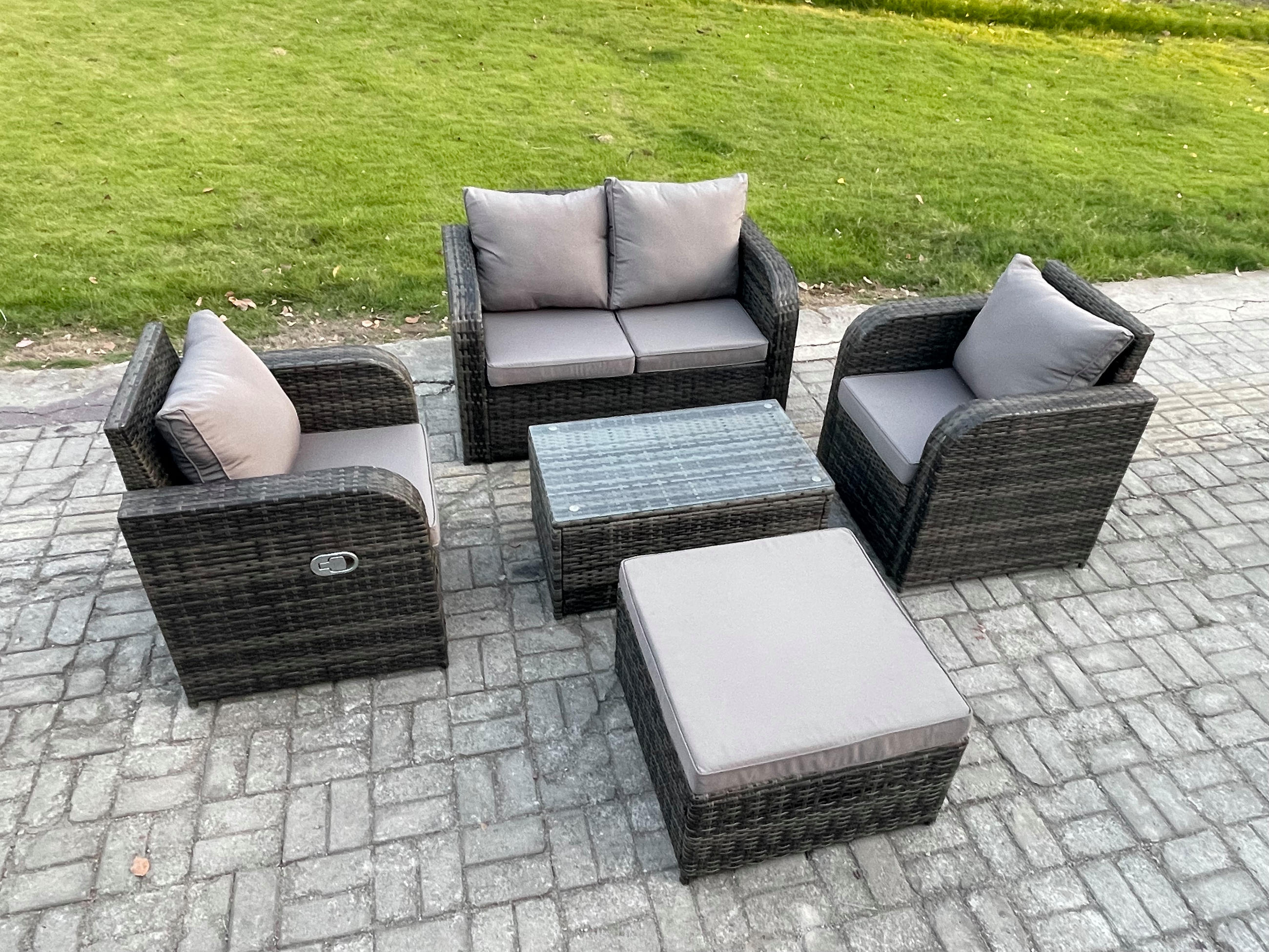 Thumbnail - Fimous Gartenlounge-Set, Dunkelgrau, Metall, 5-Sitzer, Loungemöbel, Gartenlounge-Sets