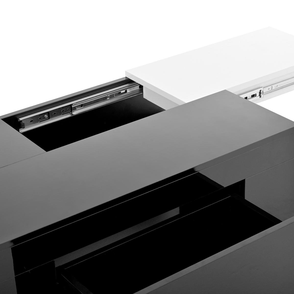 COUCHTISCH DE-063 LED-Ausziehbar Schwarz/Weiß - Schwarz, Holzwerkstoff (50/80/36cm) - ComfortXL