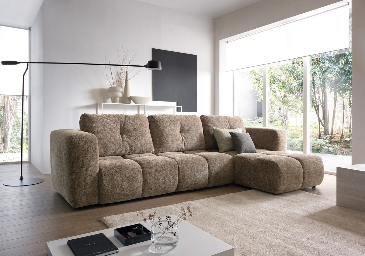 ECKSOFA ARTE 03 Braun Chenille mit Schlaffunktion - Braun, Holz (336/177cm) - MASSENO