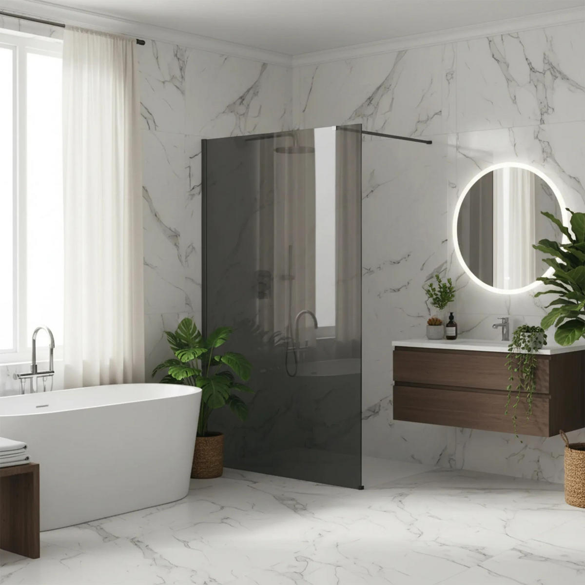 DUSCHWAND Rea Flexi Grey / Titan 120 - Titanfarben, Glas (120/120/195cm) - REA