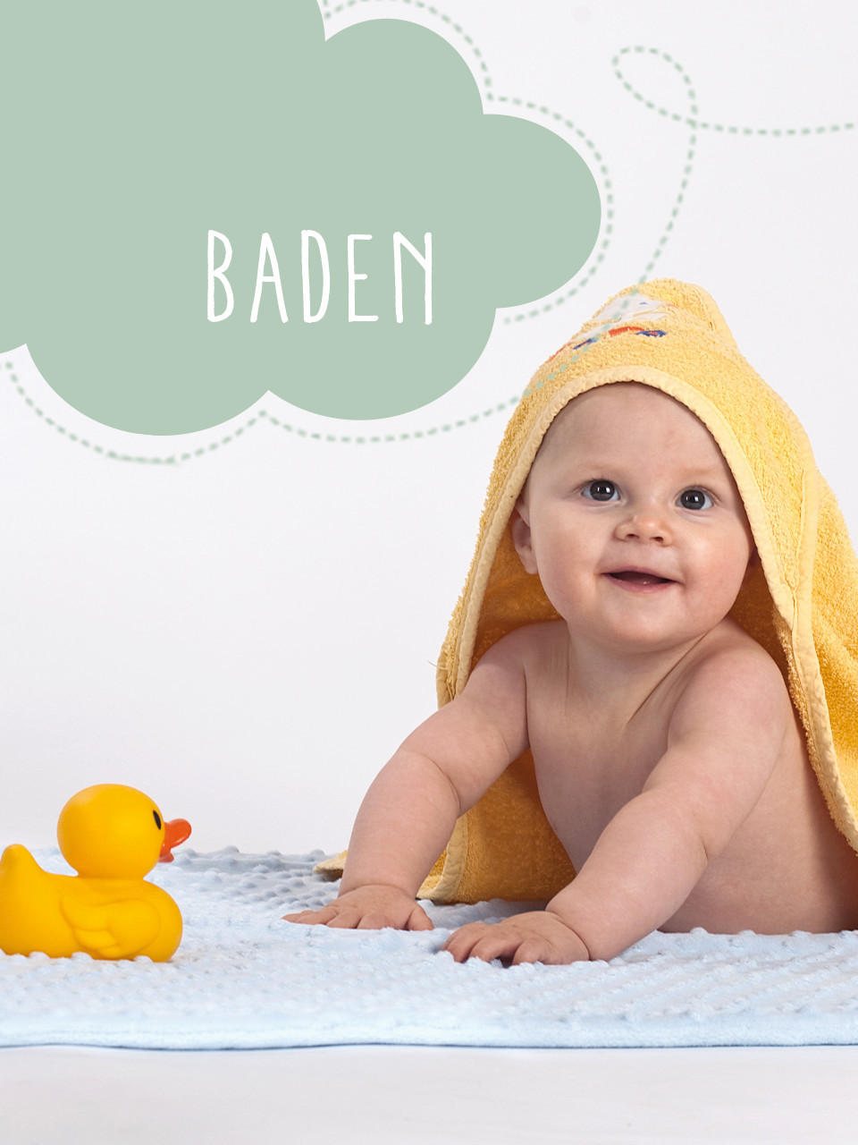 baby im gelben Bademantel mit gelben Entchen