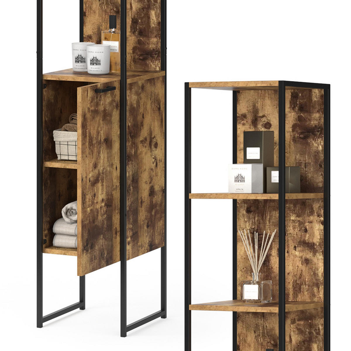 BADSCHRANK Fyrk Antikholz 33 x 185 cm - Alteiche/Braun, Holzwerkstoff (33/185/33cm) - Vicco