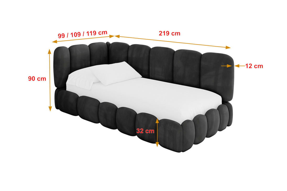 EINZELLBETT Jugendbett mit Bettkasten und Matratze H3/H4, Rechts - AVRY 80x200 Schwarz - Anthrazit, Holzwerkstoff/Textil (80/200cm) - ALTDECOR
