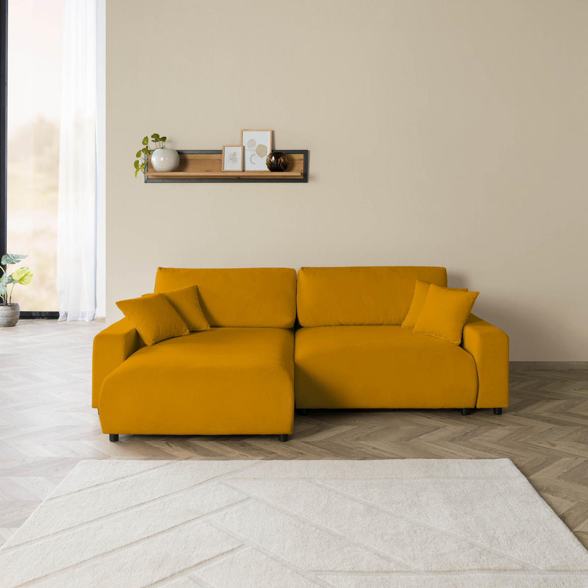 ECKSOFA Samt 234x170x78 gelb SOFIA - Gelb, Kunststoff (234/165cm) - Massivmoebel24