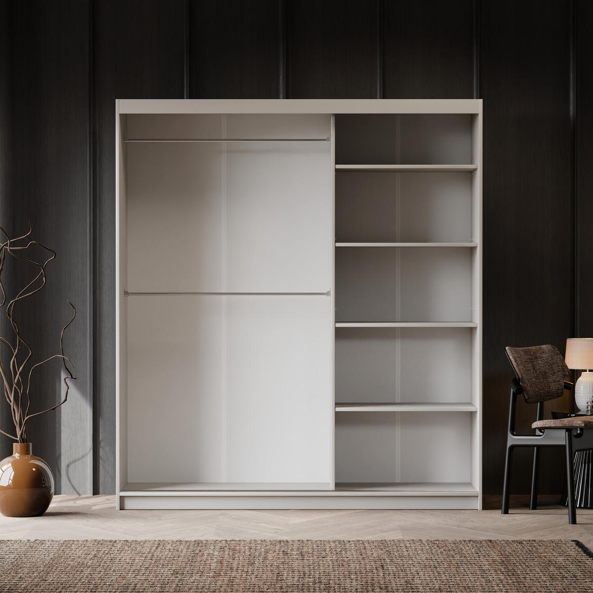 SILENTE 180 cm Schiebetürenschrank mit Einlegeböden und Kleiderstange - Beige, Holzwerkstoff (180/205/60cm) - Idohome