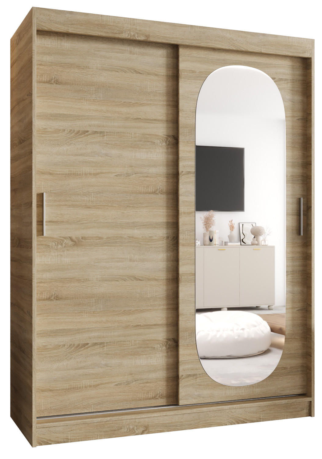 SCHWEBETÜRENSCHRANK 200/150/62 2-türig - Silberfarben/Sonoma Eiche, Holz (150/200/62cm) - MÖBEL KRYSPOL