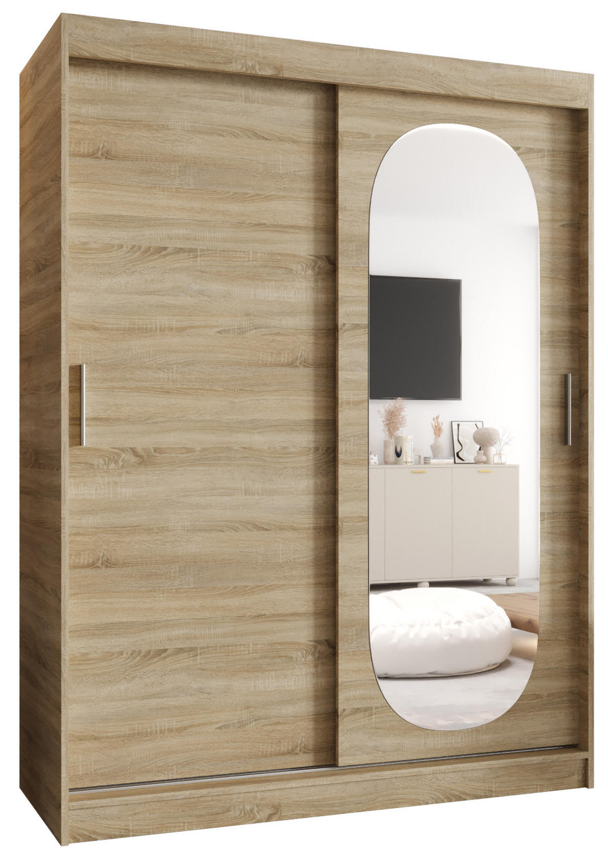 SCHWEBETÜRENSCHRANK 200/150/62 2-türig - Silberfarben/Sonoma Eiche, Holz (150/200/62cm) - MÖBEL KRYSPOL