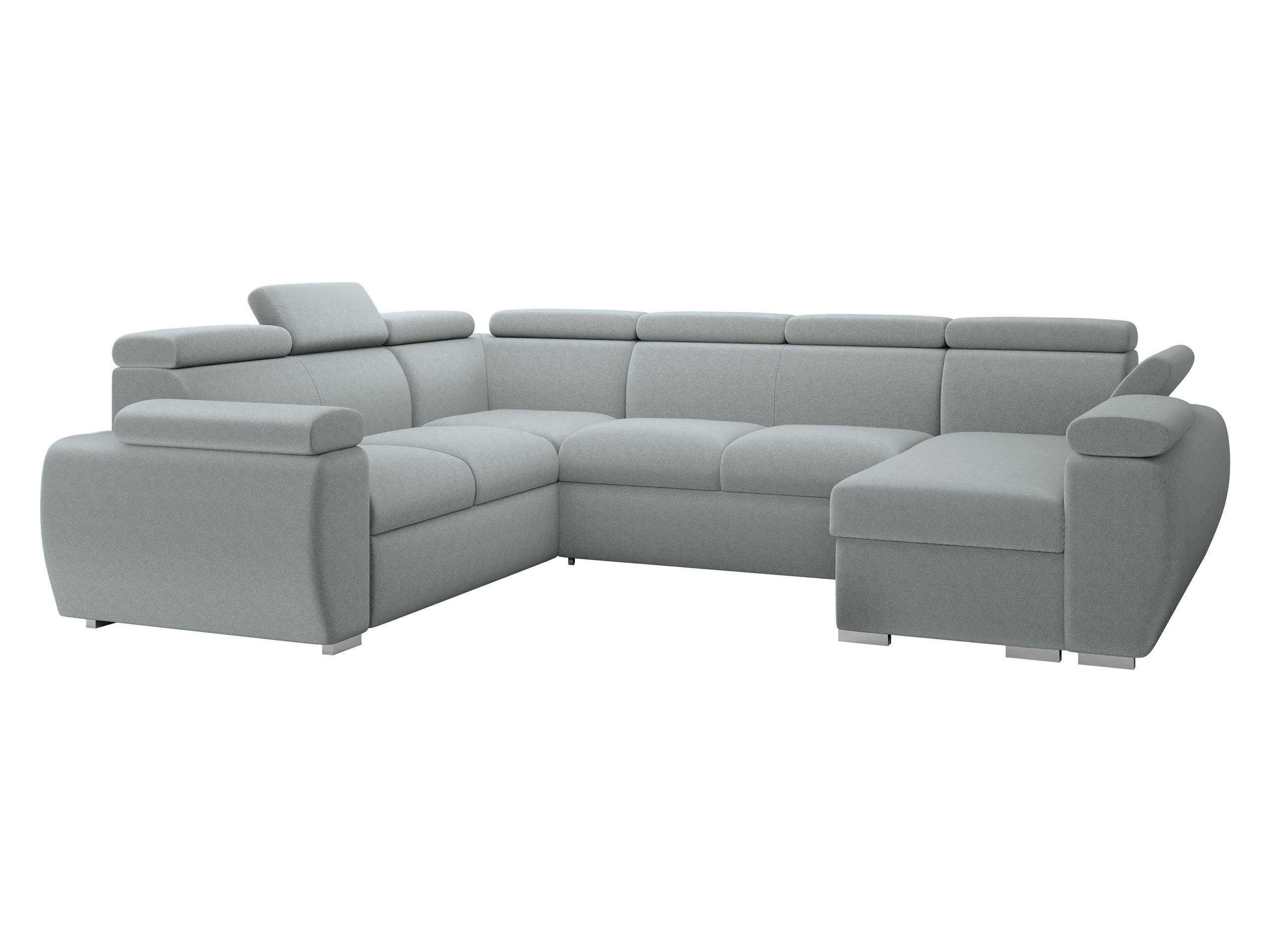 WOHNLANDSCHAFT Boston U, Seite: Rechts - 2R+R+2P+LC - Chromfarben/Blaugrau, Holz/Textil (325/98/260cm) - MIRJAN24