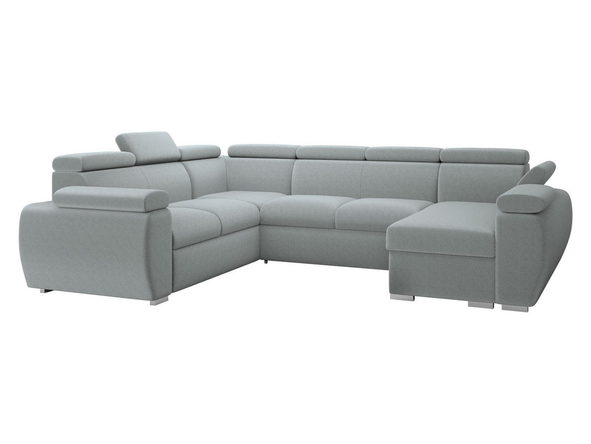 WOHNLANDSCHAFT Boston U, Seite: Rechts - 2R+R+2P+LC - Chromfarben/Blaugrau, Holz/Textil (325/98/260cm) - MIRJAN24