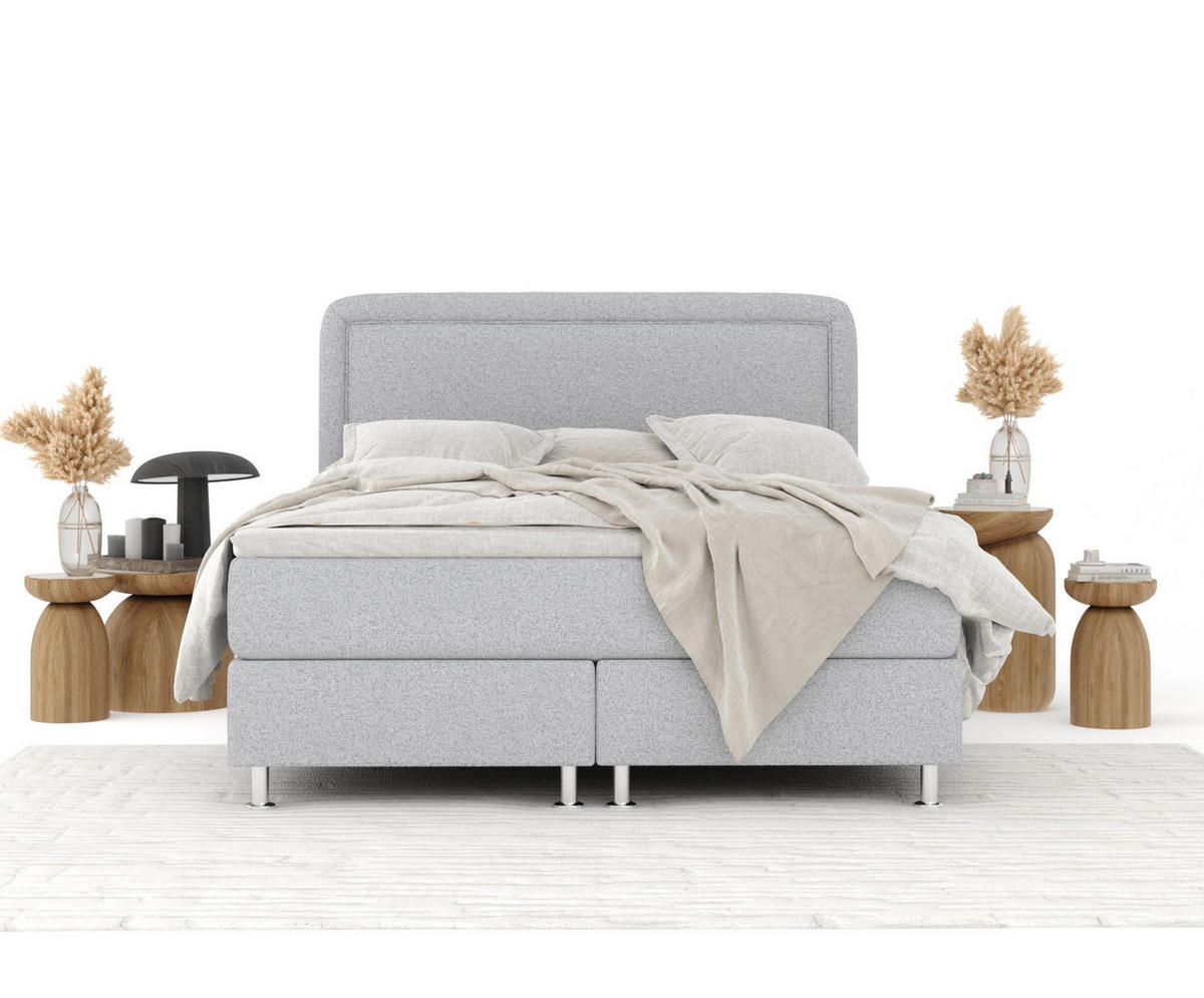 BOXSPRINGBETT Salvi Hellgrau 200/200 cm mit Latex-Topper - Silberfarben/Hellgrau, Holz/Holzwerkstoff (200/200cm) - Maison de Reve