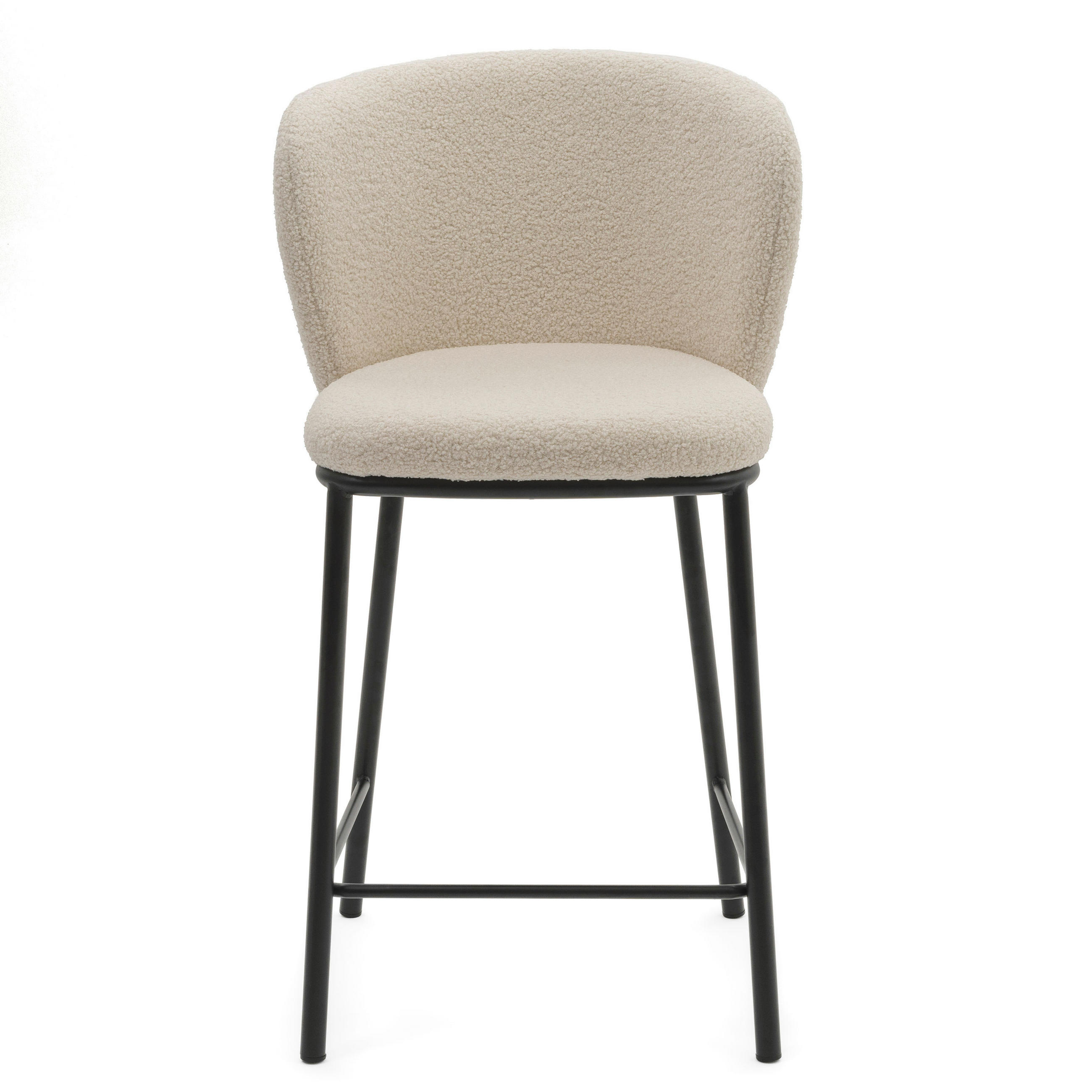 BARHOCKER BARI gepolsterter mit Steppung - ecru - Boucle - Ecru/Schwarz, Textil/Metall (55/94/57cm) - NEW HOME