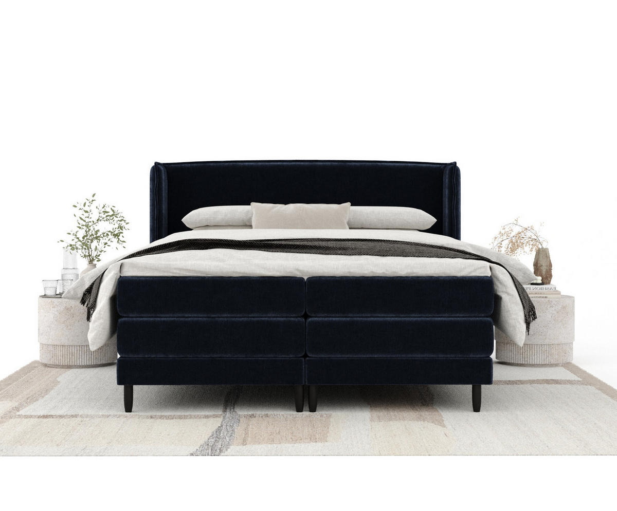 BOXSPRINGBETT Carizzo Marineblau 140/200 cm mit Matratze und Topper - Schwarz/Dunkelblau, Holz/Holzwerkstoff (140/200cm) - Maison de Reve