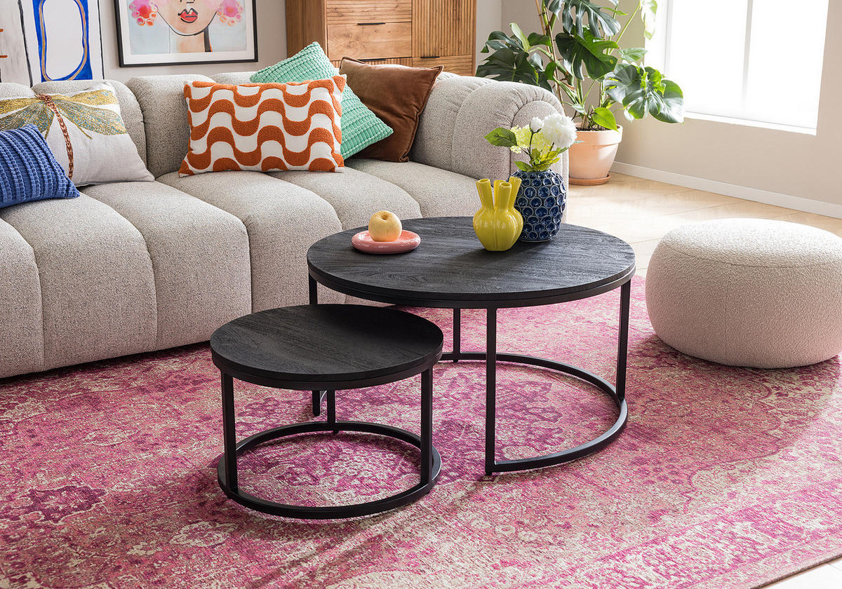 COUCHTISCH-SET - 2-teilig - Schwarz/Akaziefarben, Holz (80/80/42cm) - home24