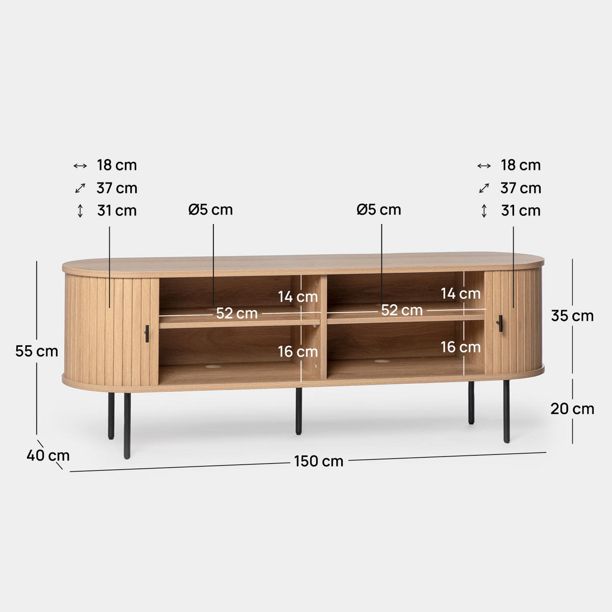 TV-ELEMENT Breda Natürlich 150 cm x 55 cm - Naturfarben, Holzwerkstoff (150/55/40cm) - Klast Home