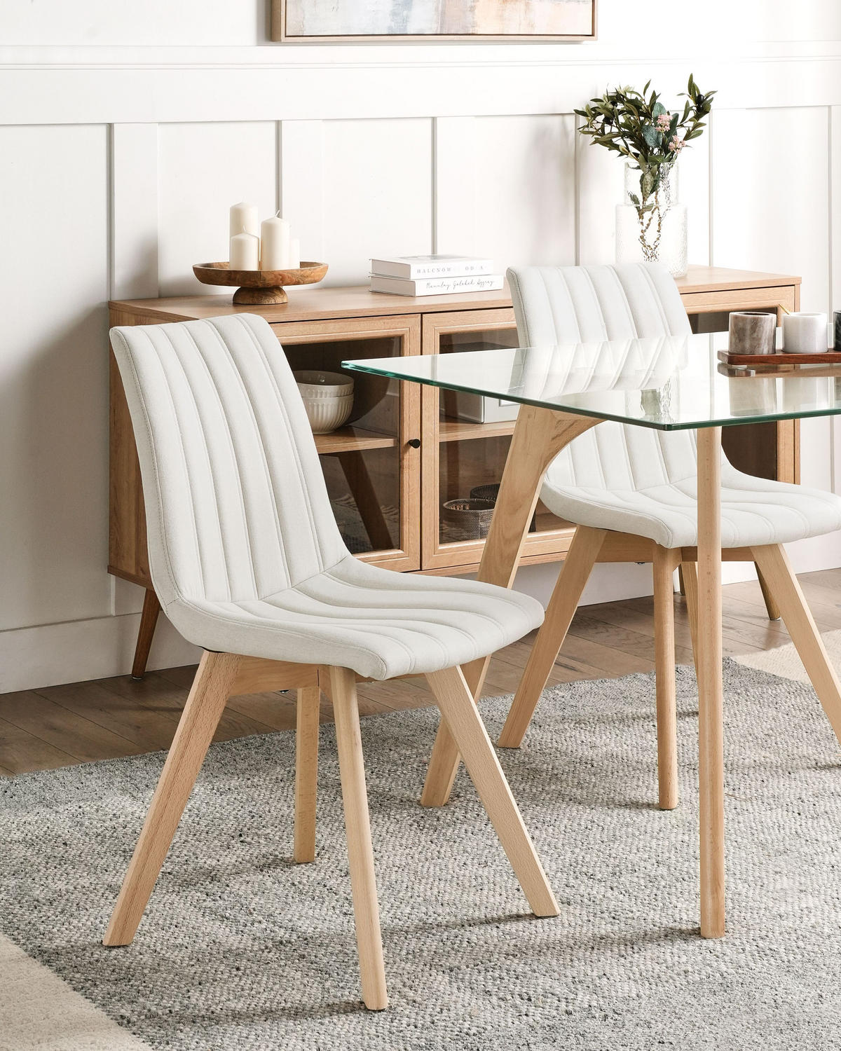 ESSZIMMERSTUHL 2er-Set Stoff Cremeweiß Calgary - Weiß, Textil (48/86/56cm) - Beliani