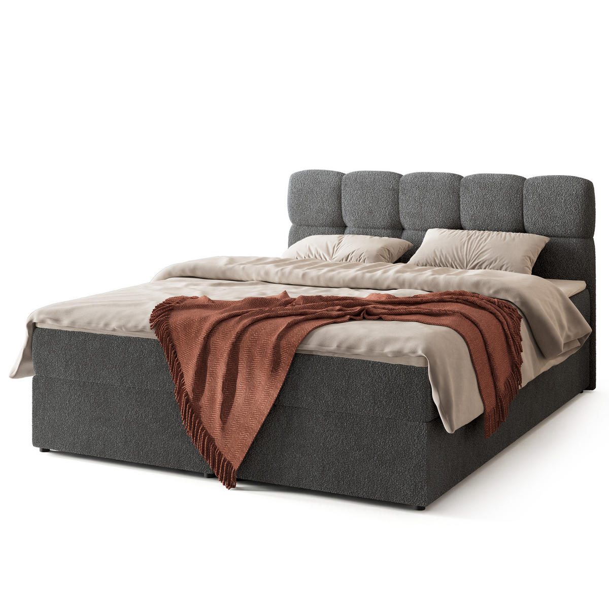 BOXBETT MERU 160x200 cm mit Matratze und Topper - Grau - Grau, Holz (160/200cm) - MASSENO