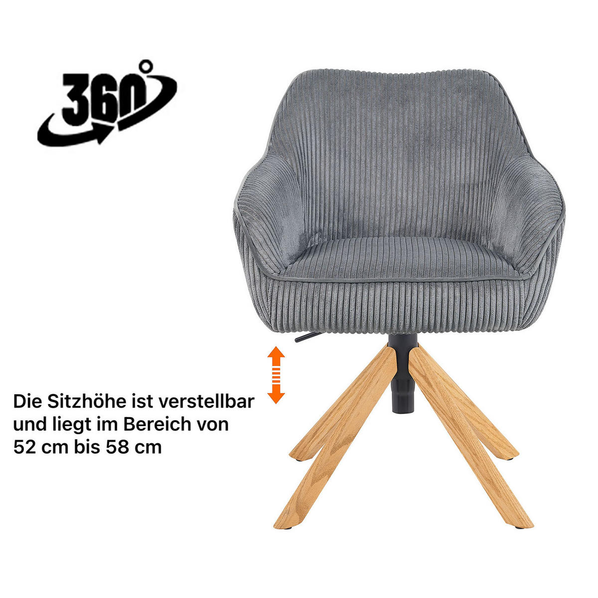 BÜROSTUHL Mika-Olea - Honigeiche/Grau, Eichenholz/Holz (60/83/61cm) - DUBI Möbel
