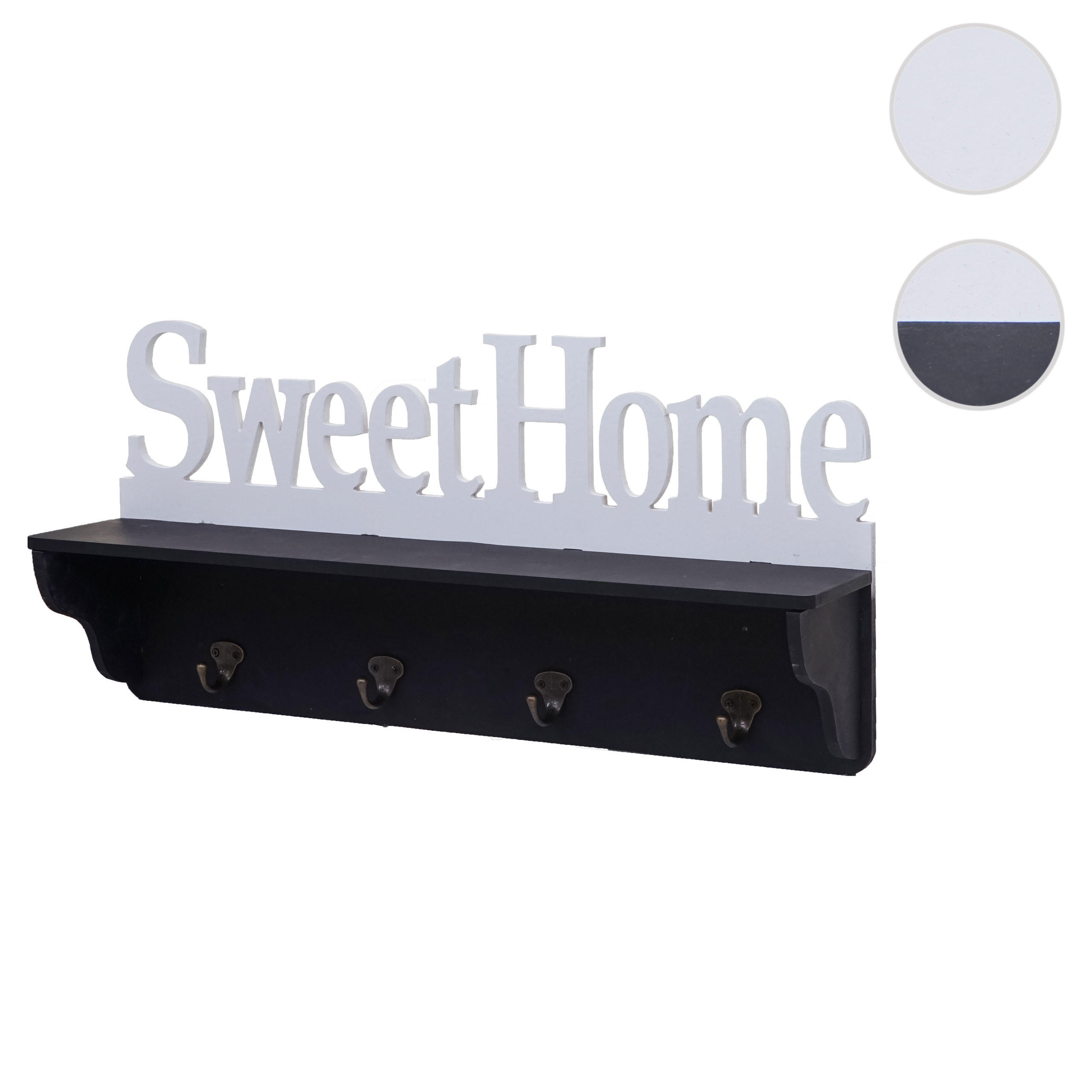WANDGARDEROBE SWEET HOME 4 HAKEN Schwarz, Reinweiß - Schwarz/Weiß, Holz (60/30/13cm) - MCW