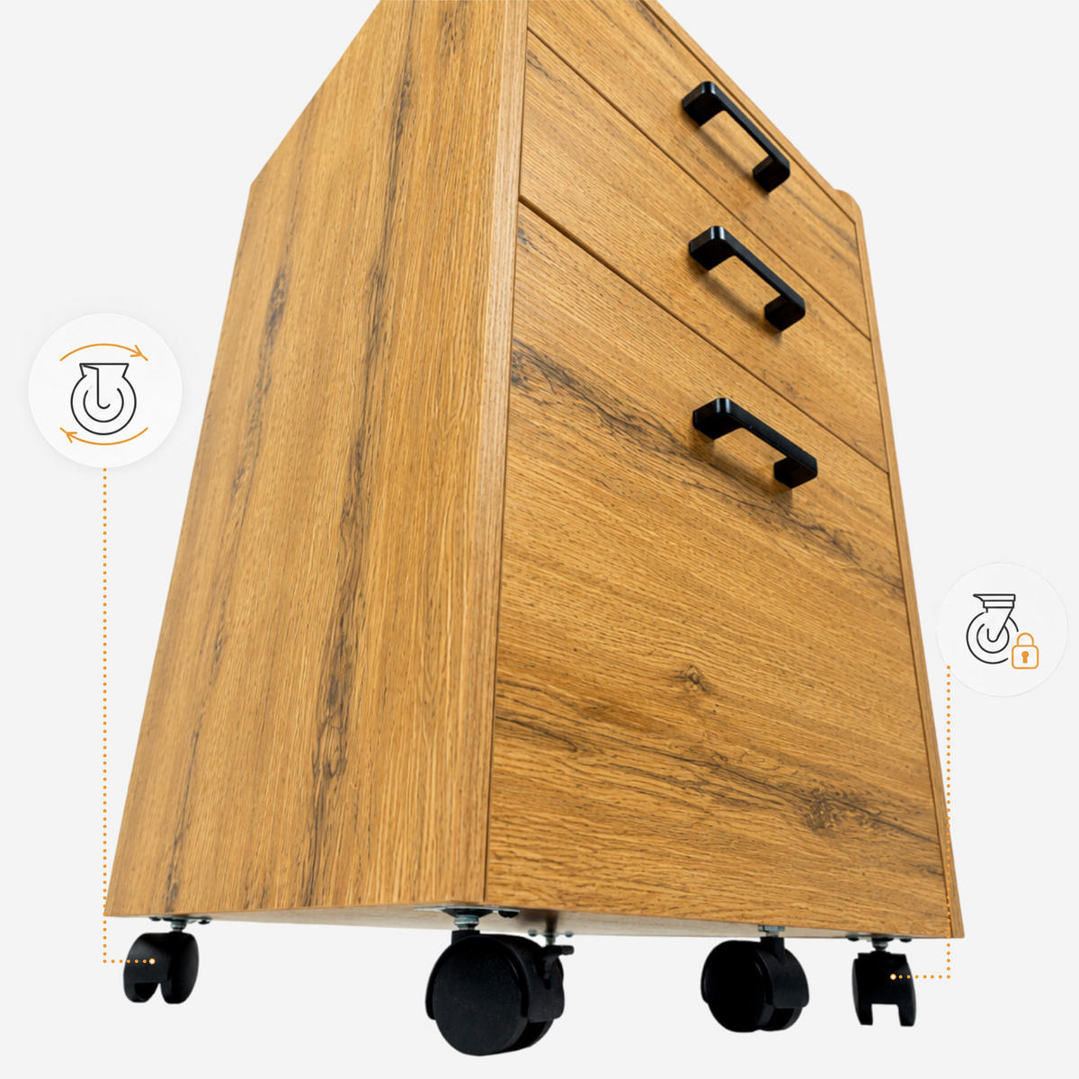ROLLCONTAINER Holzwerkstoff Eiche Büroschrank 40 x 42 x 72 cm 3 Schubladen auf Rollen - Eichefarben/Schwarz, Holzwerkstoff (42/72/40cm) - Begryf