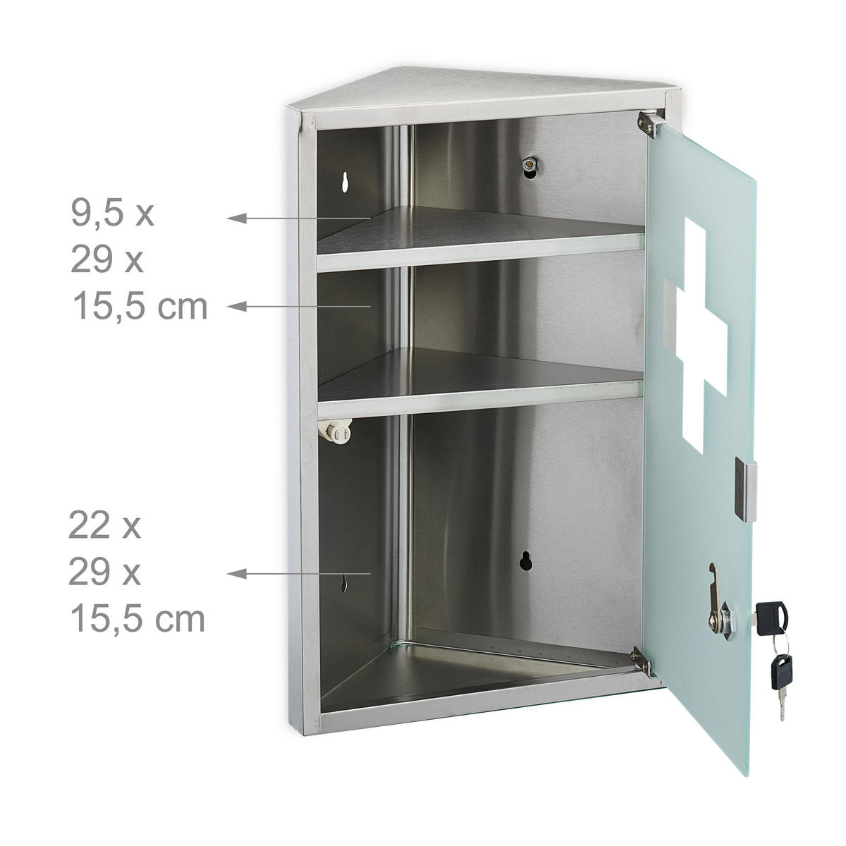 MEDIZINSCHRANK - Silberfarben, Glas/Metall (30/45/17.5cm) - Relaxdays
