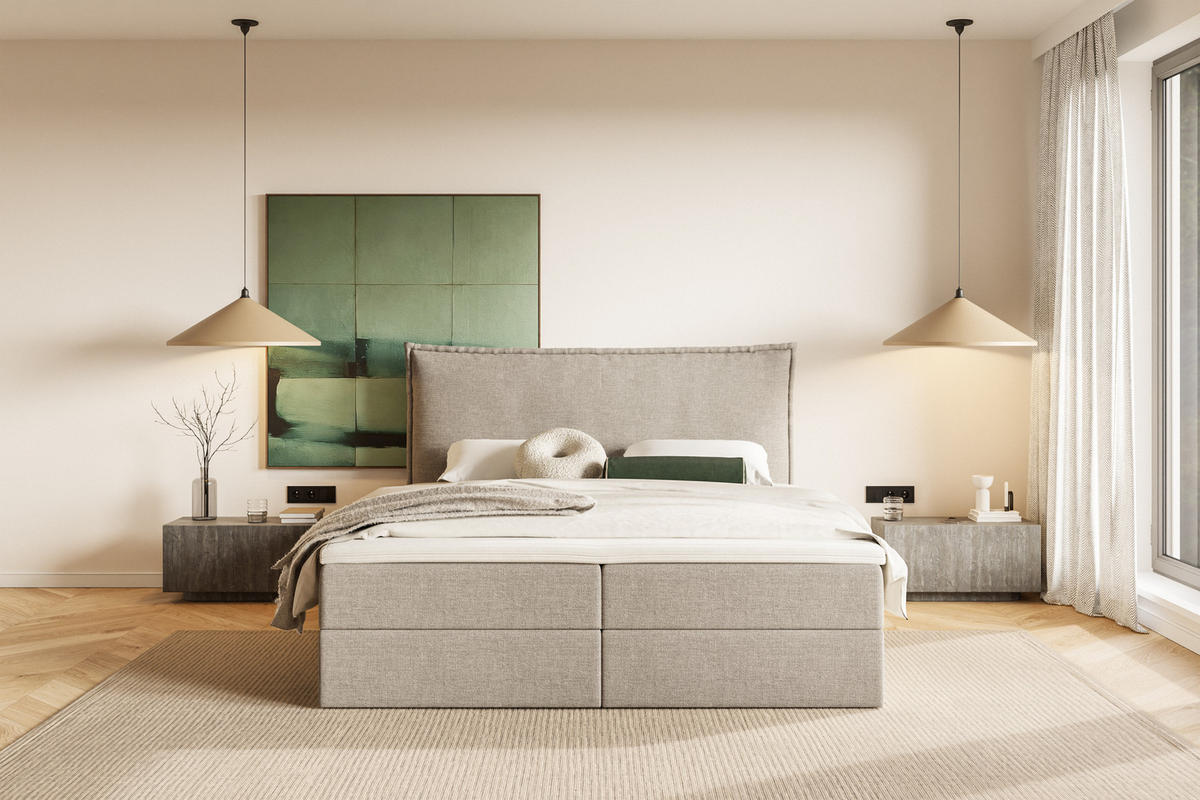 POLSTERBETT COZY mit Bettkasten, Doppelbett - 180x200 cm - Beige/Naturfarben, Holz/Textil (180/200cm) - mybed.