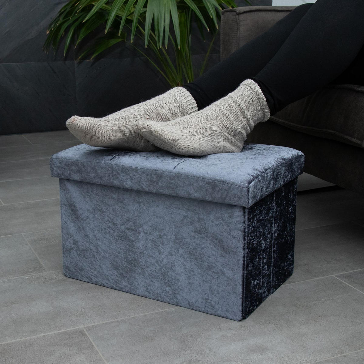 SITZBOX Faltbar mit Samtbezug 49/30/30 cm (Grau) - Grau, Karton (30/30/49cm) - Intirilife