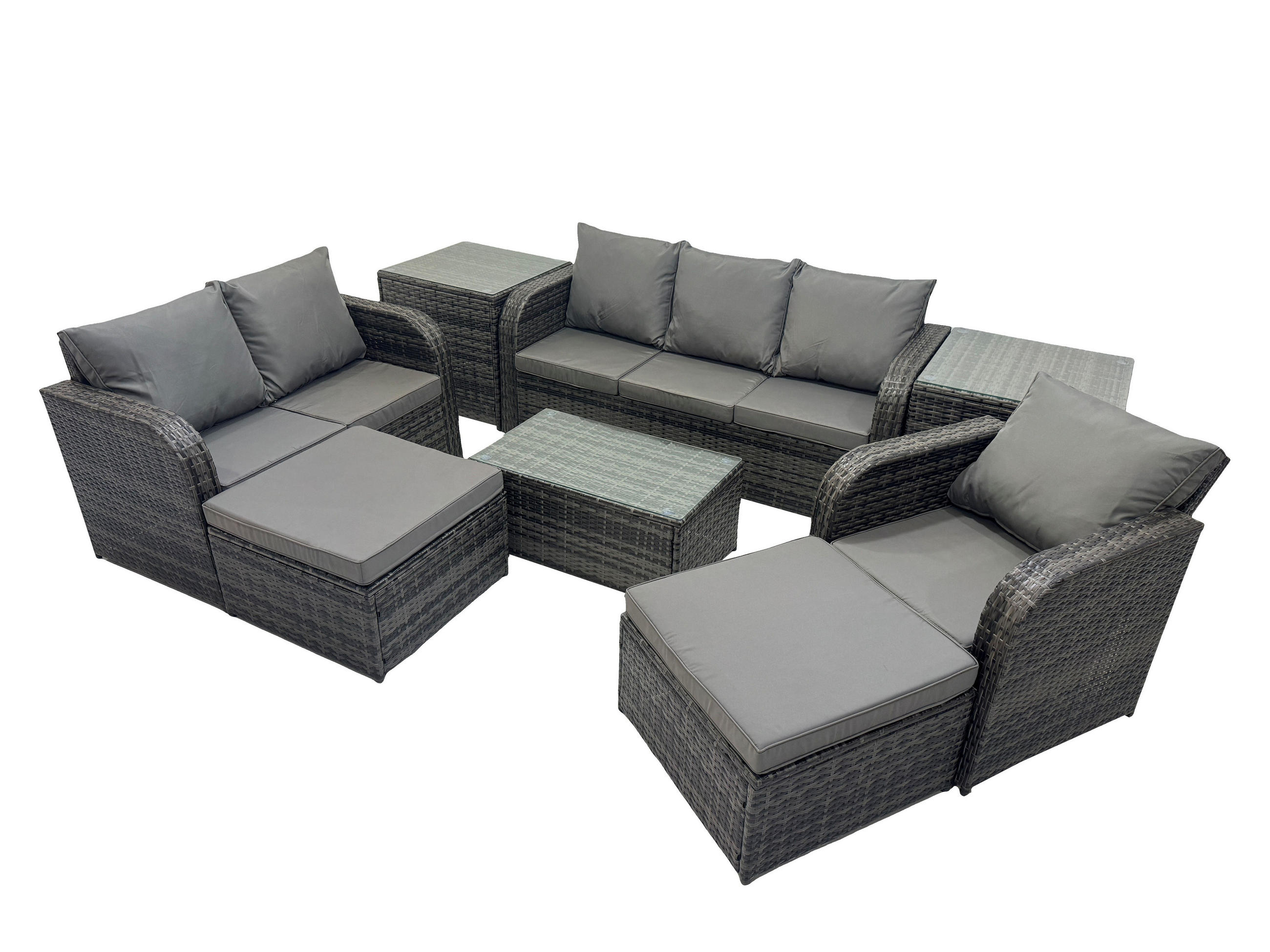 GARTENSET Polyrattan Dunkelgrau 6-Sitzer - Dunkelgrau/Grau, Glas/Kunststoff - Fimous