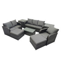 GARTENSET Polyrattan Dunkelgrau 6-Sitzer - Dunkelgrau/Grau, Glas/Kunststoff - Fimous