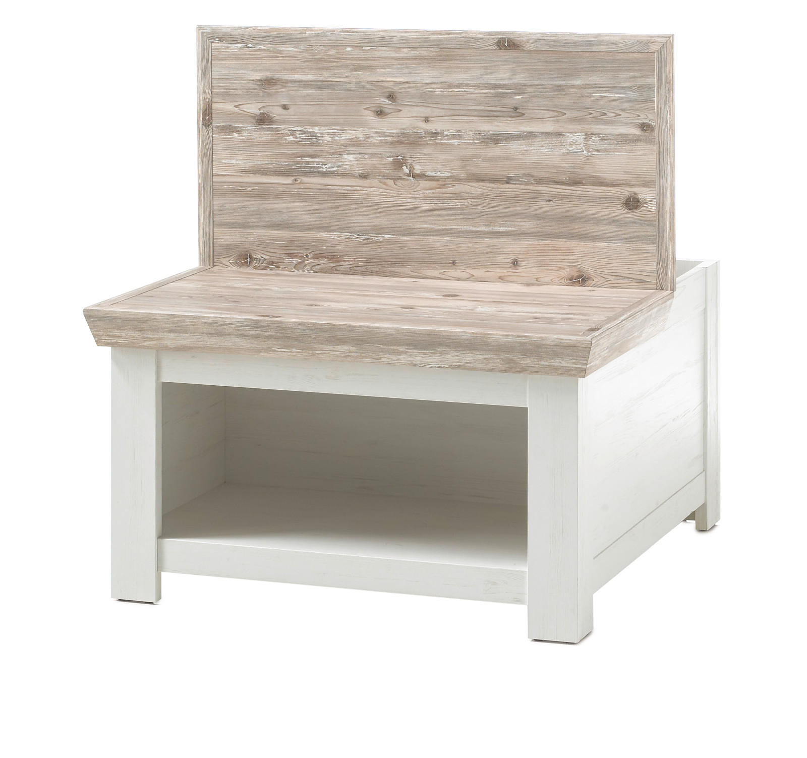 COUCHTISCH Pinie weiß, Oslo Pinie Landhaus, Beistelltisch mit Truhe Ablage, 86 x 86 cm quadratisch - Weiß/Pinienfarben, Holzwerkstoff (86/86/48cm) - Furn.Design