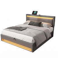 POLSTERBETT 140/190 mit USB, LED und Stauraum für kabelloses und kabelgebundenes Laden in Grau - Grau, Holzwerkstoff/Textil (140/190cm) - EVRYAE