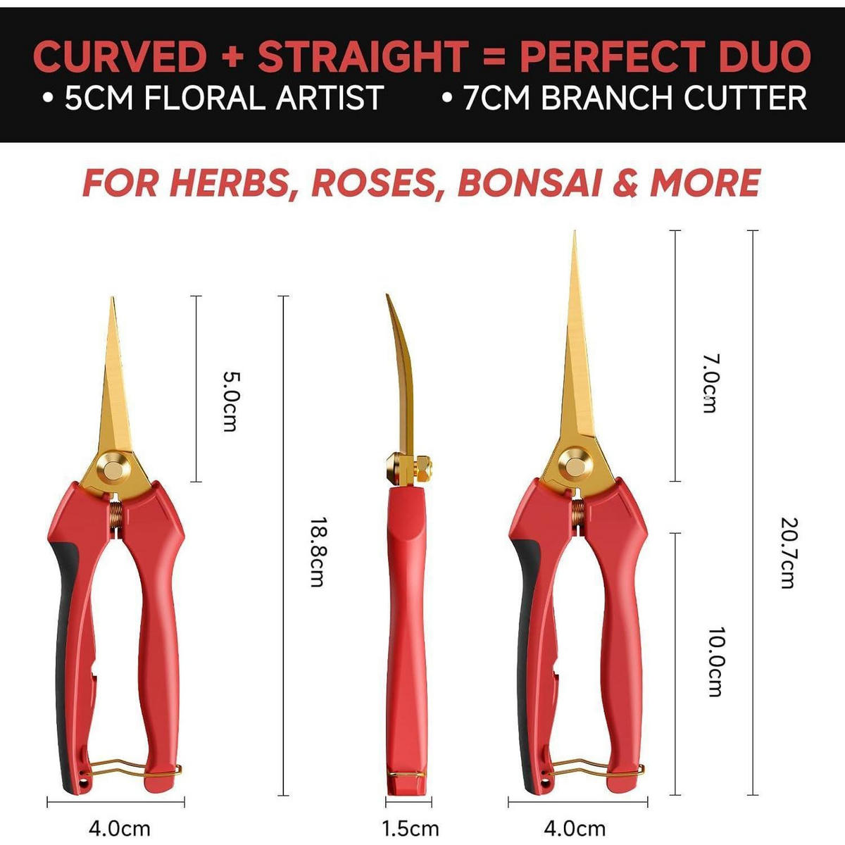 GARTENSCHERE 2-teiliges Set mit Titanbeschichtung - Rot, Metall (4/1.5/20.7cm)