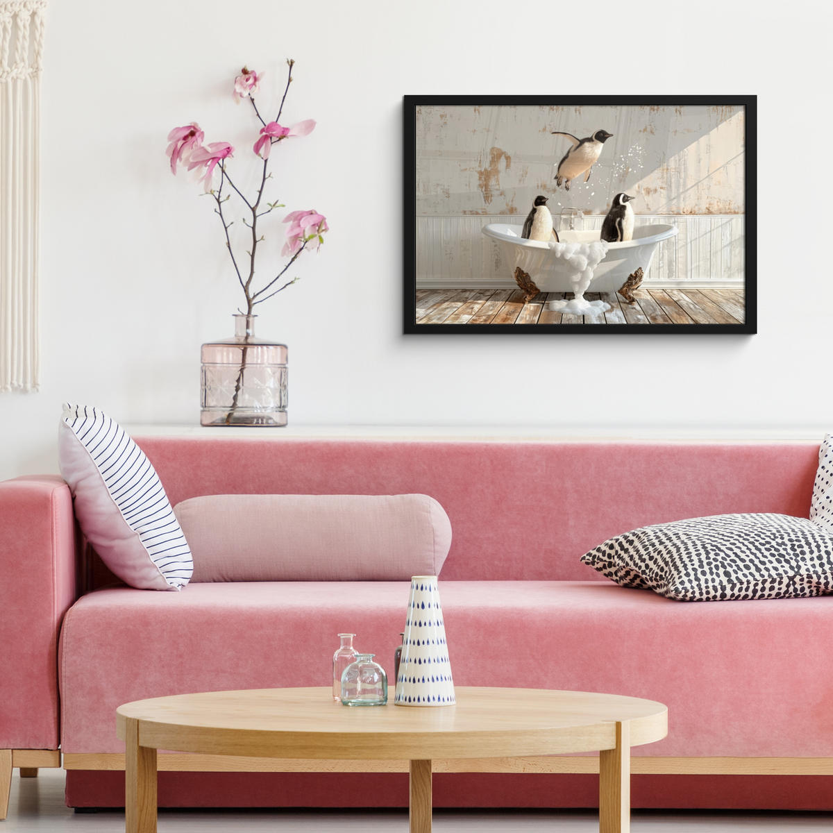 ZARÁMOVANÝ PLAGÁT Vintage - Tučniak - Vaňa - Pena 60x40 cm - čierna, papier (60/40cm) - MuchoWow