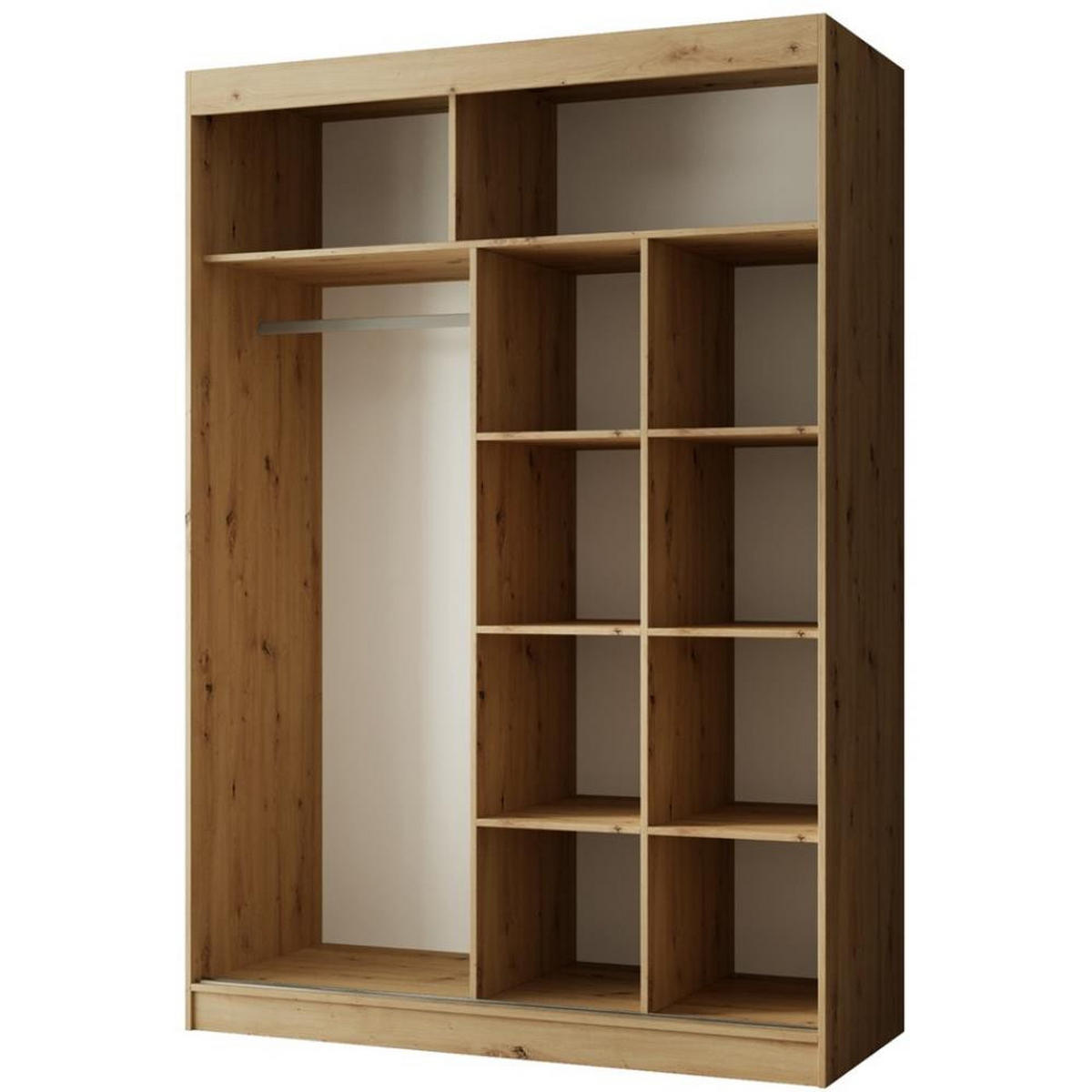 SCHWEBETÜRENSCHRANK Paco 150/215/61 2-türig eiche Craft mit Spiegel - Eichefarben, Holzwerkstoff (150/215/61cm) - Beautysofa