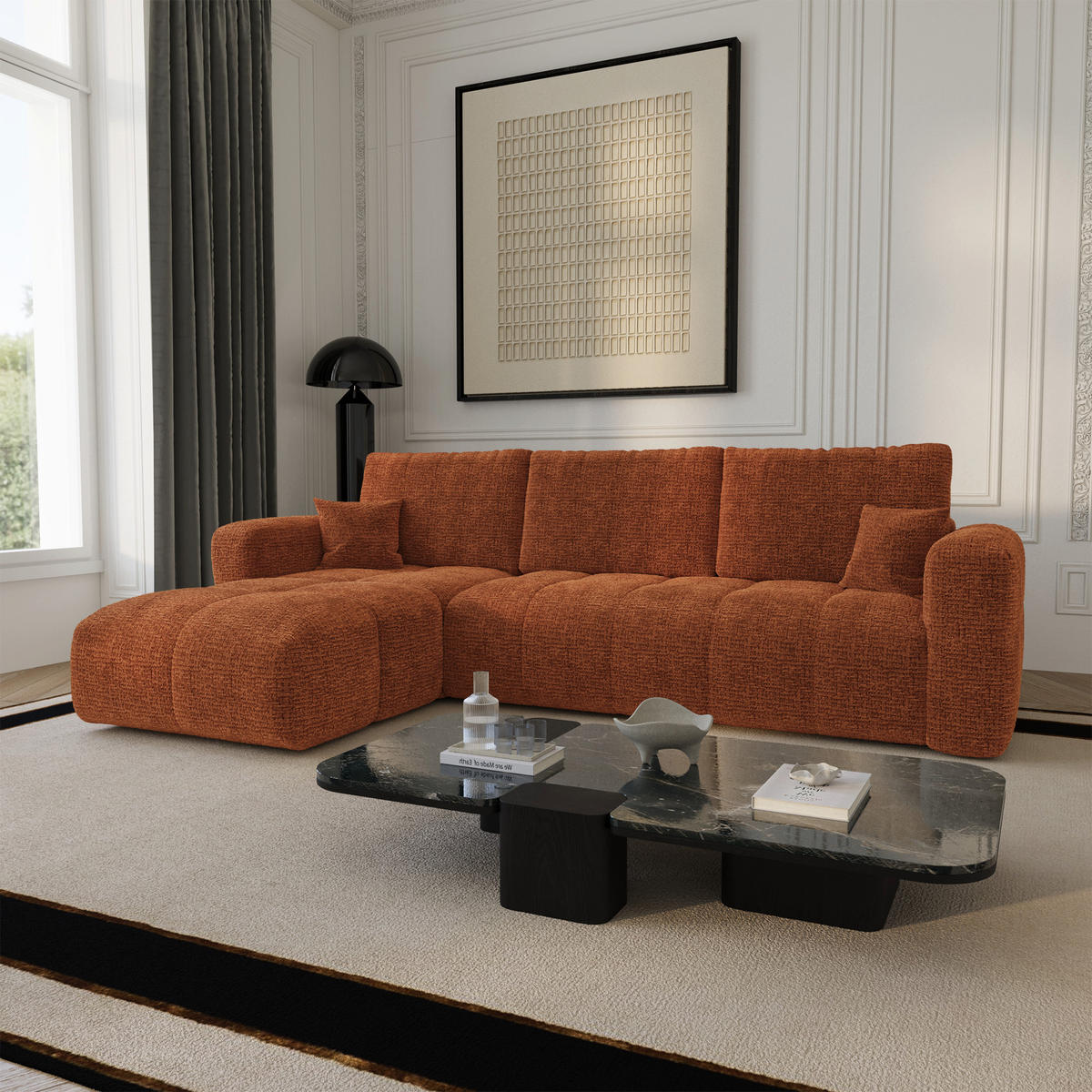 LINKSECK-SCHLAFSOFA mit Stauraum VIBE Kettgewebe mit weichem Griff Terrakotta 286cm - Dunkelorange/Terracotta, Textil (286/169cm) - Premium Interiors