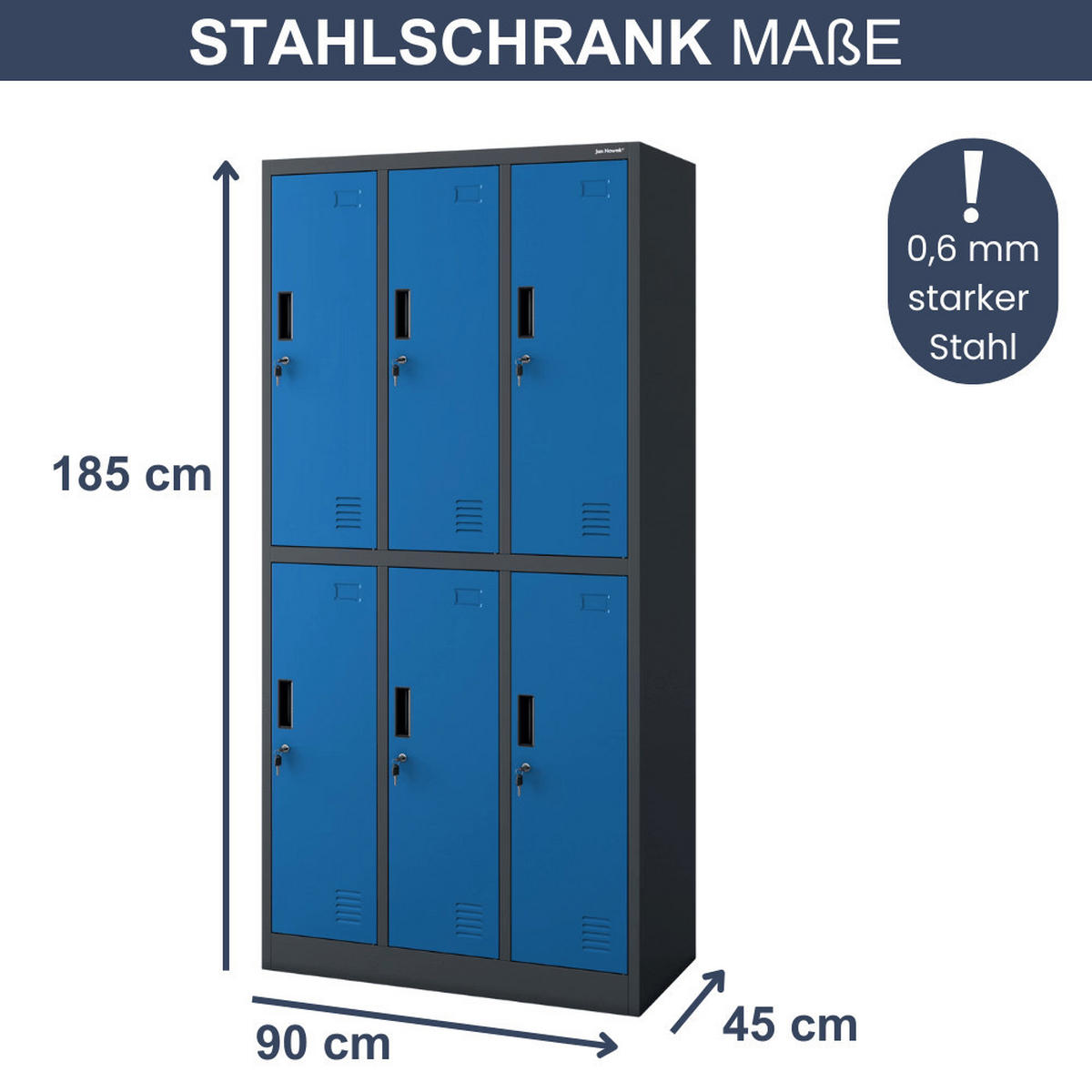 UMKLEIDESCHRANK Spind TOKIO 6 Abteile 185x90x45cm Anthrazit-Blau - Anthrazit, Metall (90/185/45cm) - DELUKE