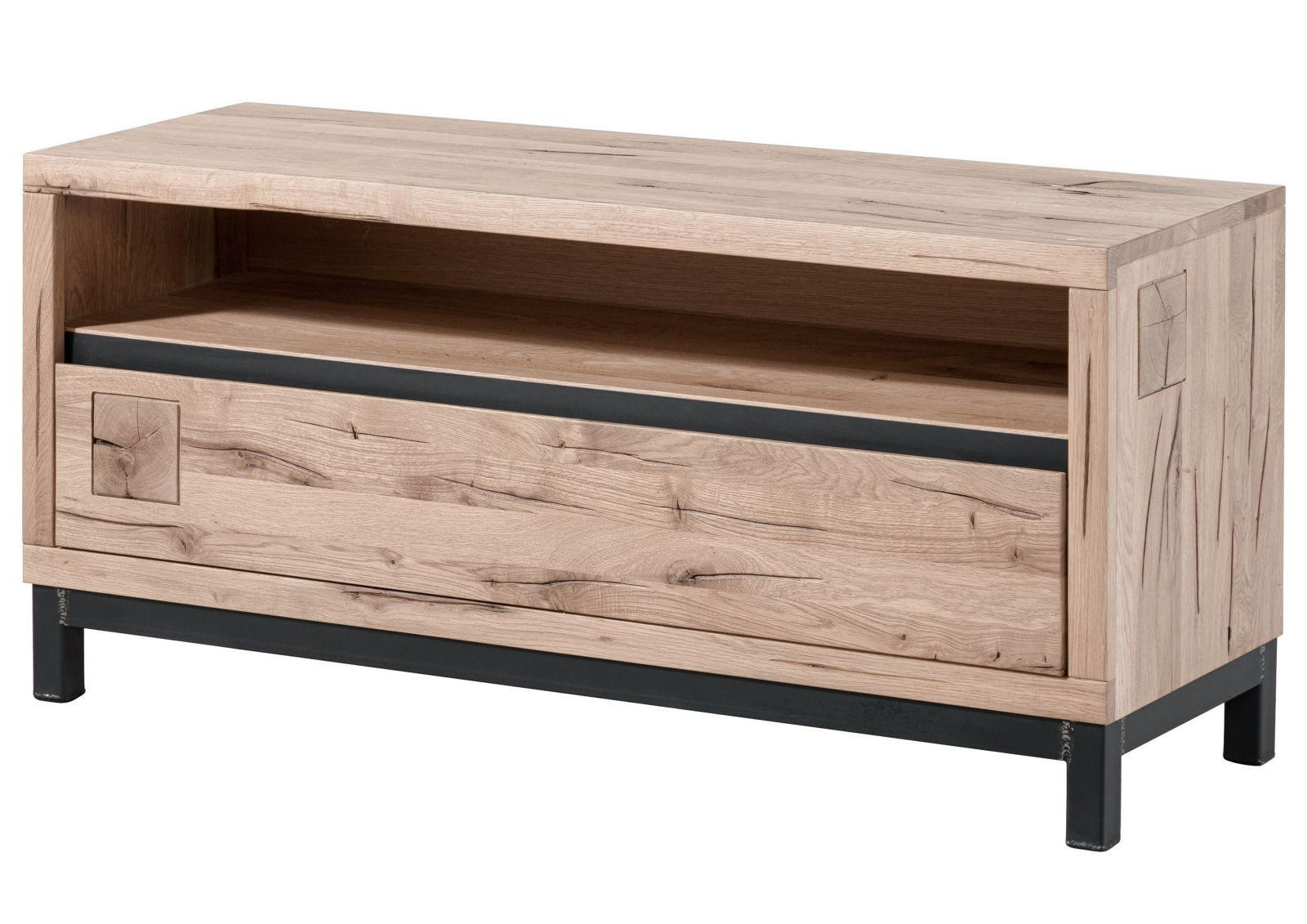 TV-BOARD Wildeiche 120x40x56 bianco geölt VILLANDERS #212 - Beige, Holz (120/56/40cm) - Massivmoebel24