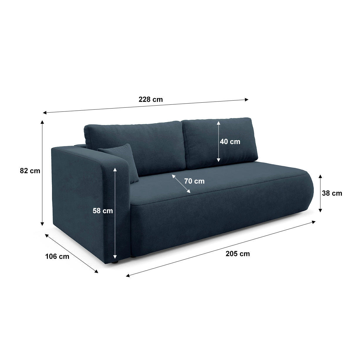 SOFA Antonio 3 Sitzplätze Blau - Blau, Holz (228/82/106cm) - Petits-meubles