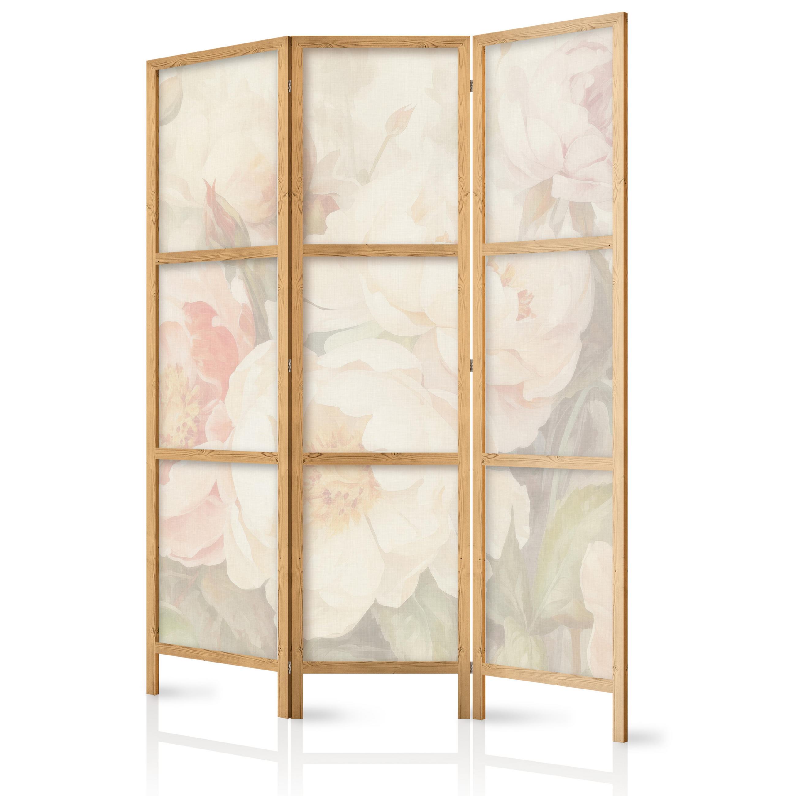 PARAVENT Japanischer 3-tlg 135x172 cm Pastellblumen - Beige, Holz/Textil (135/172/3cm) - Muralo