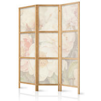 PARAVENT Japanischer 3-tlg 135x172 cm Pastellblumen - Beige, Holz/Textil (135/172/3cm) - Muralo