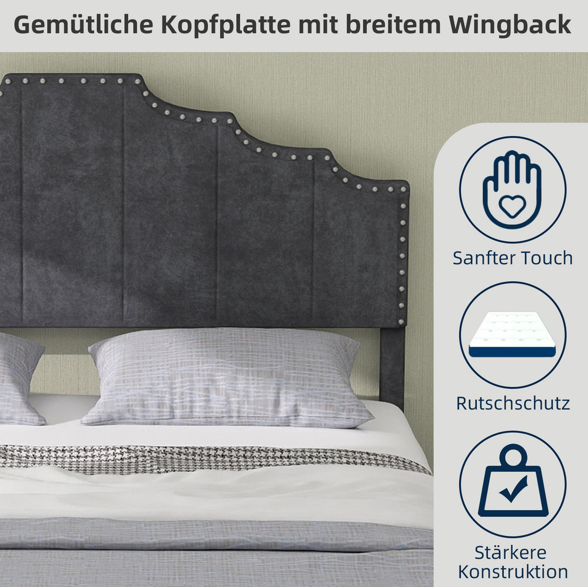 POLSTERBETT 160/200 cm mit geometrischem Kopfteil, Lattenrost und hydraulischem Bettkasten, Grau - Grau, Textil (160/200cm) - Redom