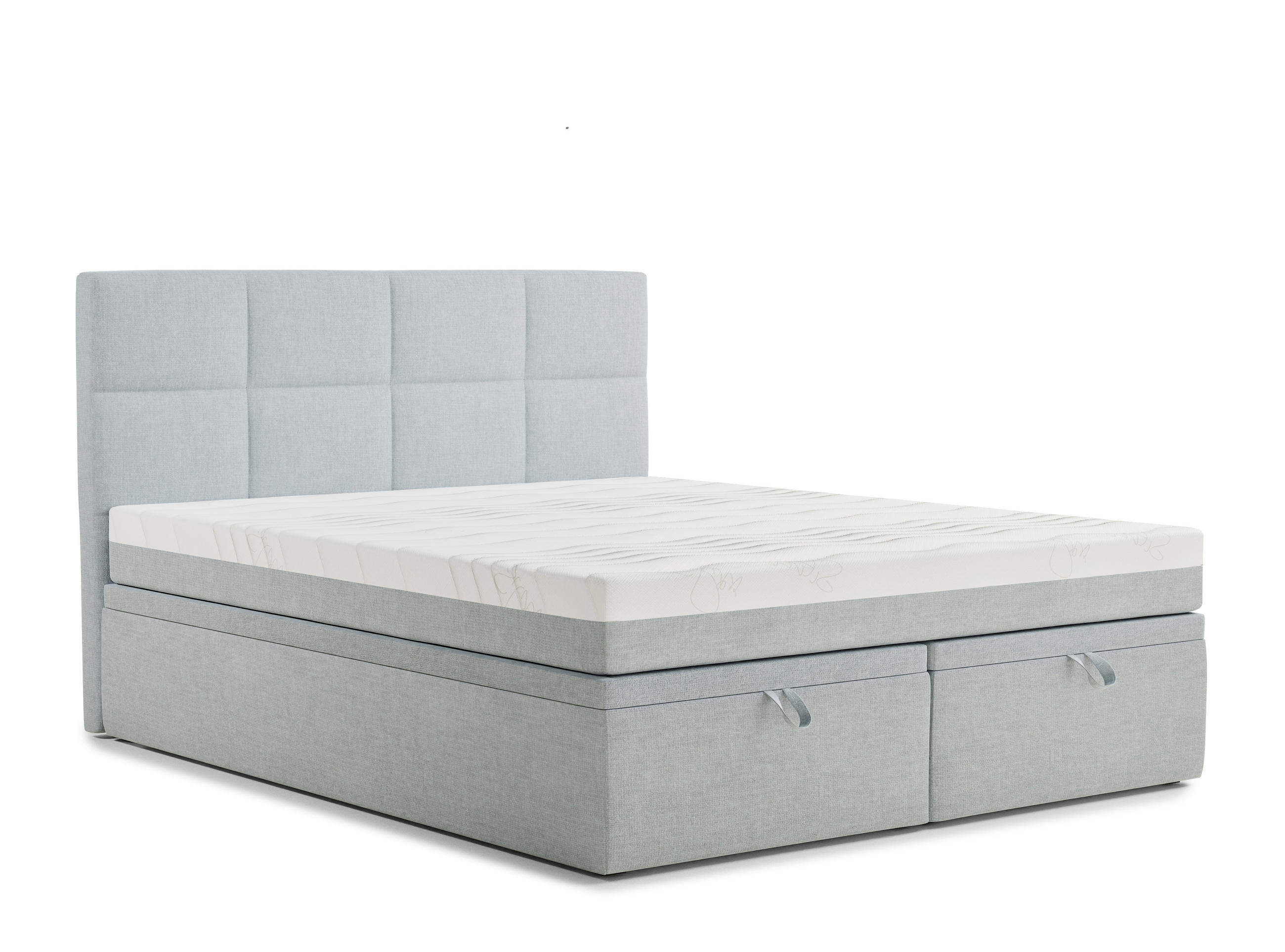 BOXBETT 180/200 cm Umage, in Hellblau, Matratze, gepolstertes Kopfteil, Bettkasten, H3 = fest - Schwarz/Hellblau, Holz/Holzwerkstoff (180/200cm) - Maison de Reve