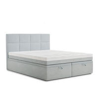 BOXBETT 140/200 cm Umage, in Hellblau, Matratze, gepolstertes Kopfteil, Bettkasten, H3 = fest - Schwarz/Hellblau, Holz/Holzwerkstoff (140/200cm) - Maison de Reve