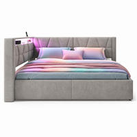 POLSTERBETT 90/200 mit Bettkasten, LED, USB und Type-C in Grau - Grau, Holzwerkstoff/Textil (90/200cm) - EVRYAE