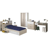 JUGENDZIMMER Set 6-tlg Kleiderschrank Schreibtisch Bett 90x200 - Silberfarben/Weiß, Holz/Holzwerkstoff (90/179/200cm) - Parisot Meuble