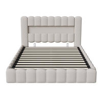 POLSTERBETT 160x200 cm mit hydraulischem Stauraum - USB - LED-Beleuchtung - Leinen - ohne Matratze - Beige - Beige, Textil (160/200cm) - DELFA