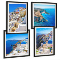 BILDER SET 4er Set - 50x50 cm & 40x60 cm Schwarzer Rahmen - Architekturlandschaft Oia Santorin Griechenland - Schwarz, Kunststoff (50/50cm) - TULUP