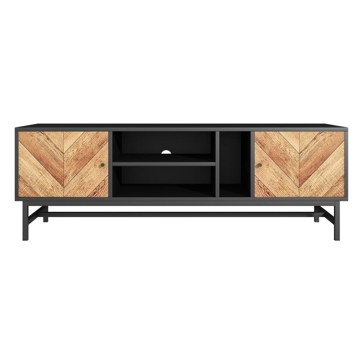 TV-SCHRANK aus Eisen 150x38x55 cm Schwarz/Natur mit viel Stauraum und stabilem Metallgestell - Hellbraun, Holzwerkstoff (150/55/38cm) - Modfu