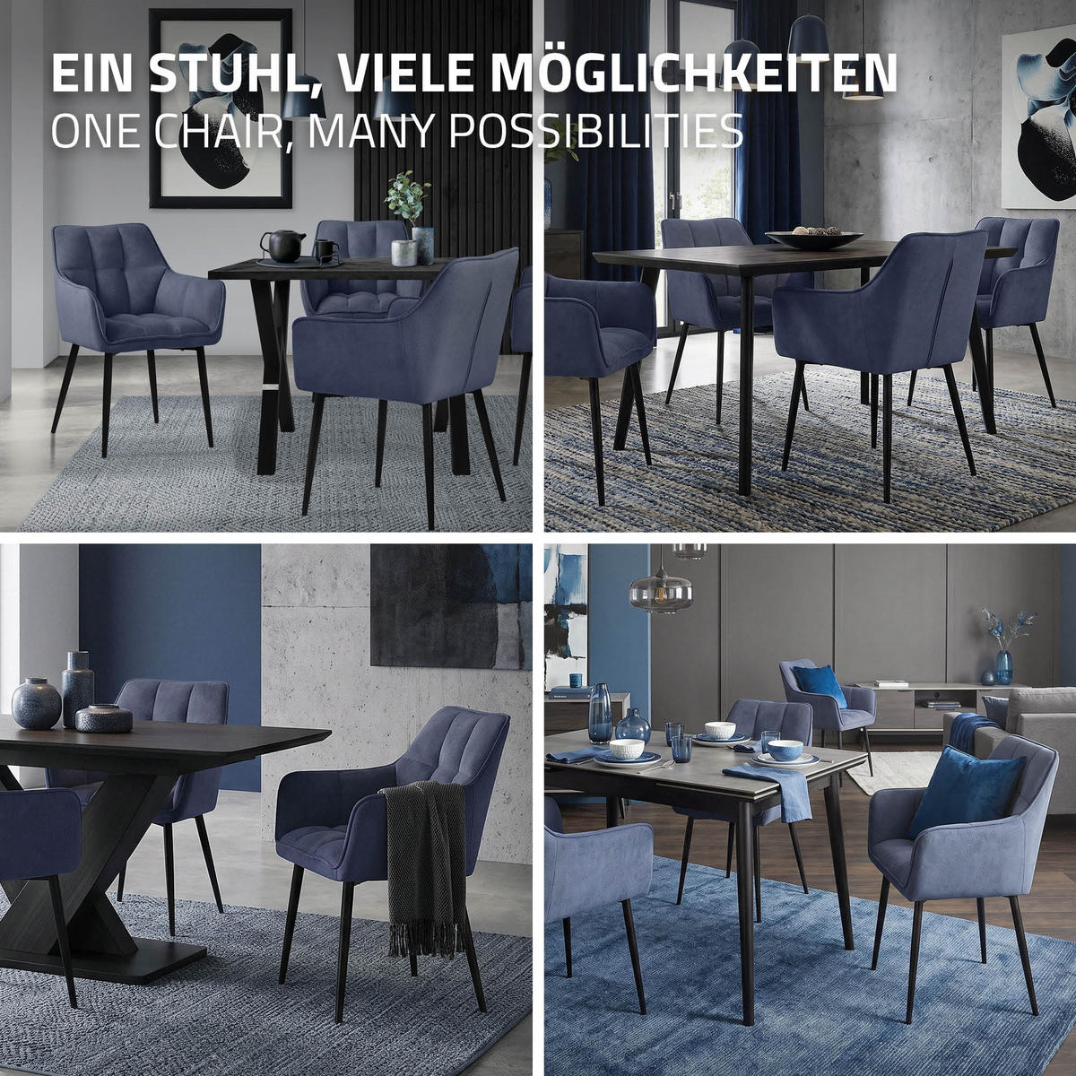 JÍDELNÍŽIDLA, SADA 4 KS, modrá froté látka - modrá/černá, kov/textil (63/90/57cm) - ML-DESIGN