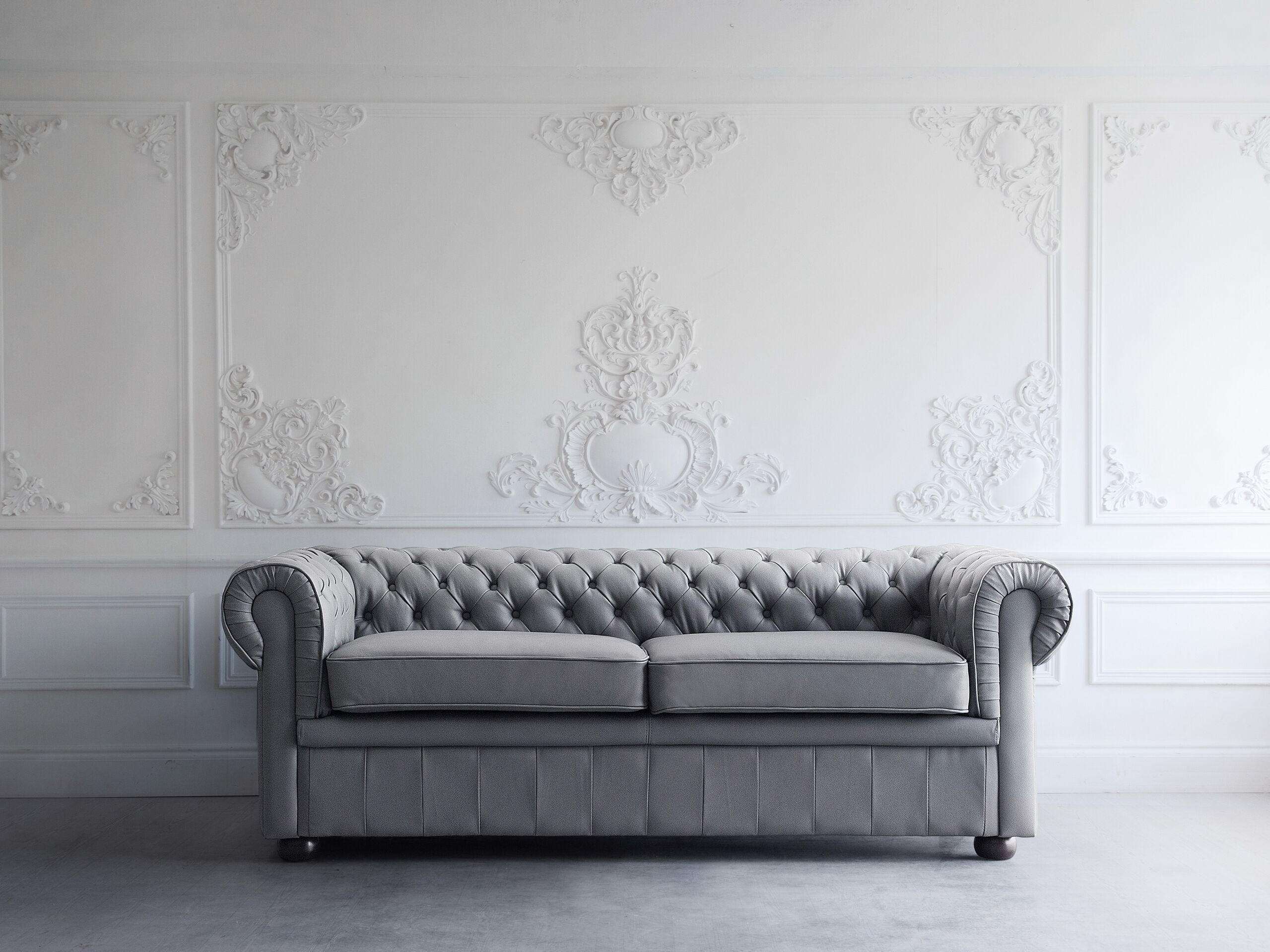 SOFA Leder Grau Chesterfield - Grau, Leder (196/70/80cm) - Beliani