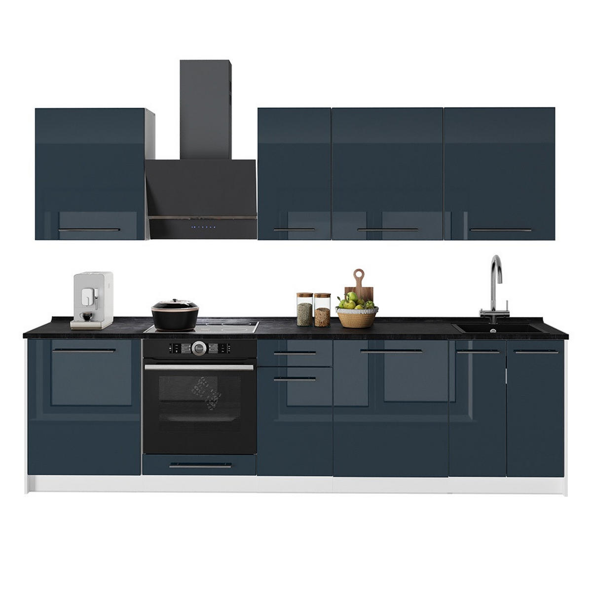CHICINETĂ Fame-Line, Albastru închis înalt lucios/Alb, 280 cm fara blat - alb/albastru închis, compozit lemnos (280/206.8/51.6cm) - Vicco